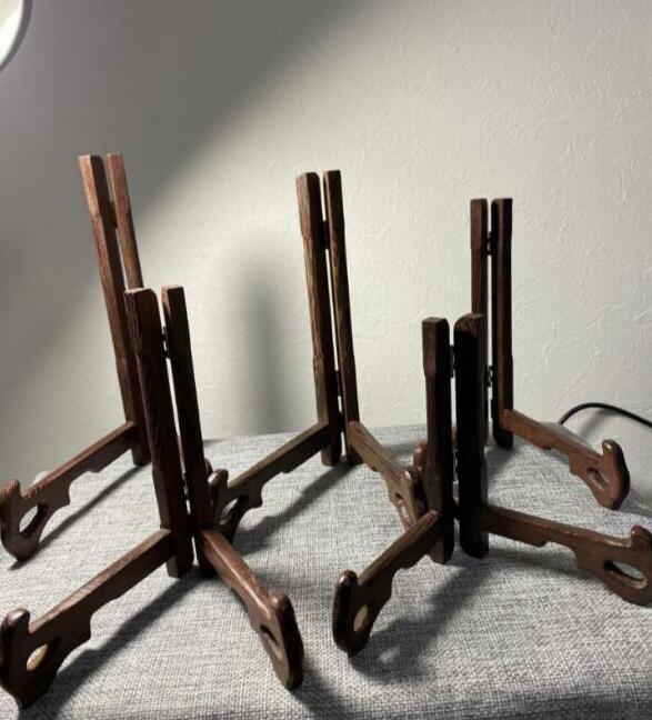 ★送料無料★プレートスタンド 皿立て 5点セット 鶏翅木 飾皿 木製拍卖