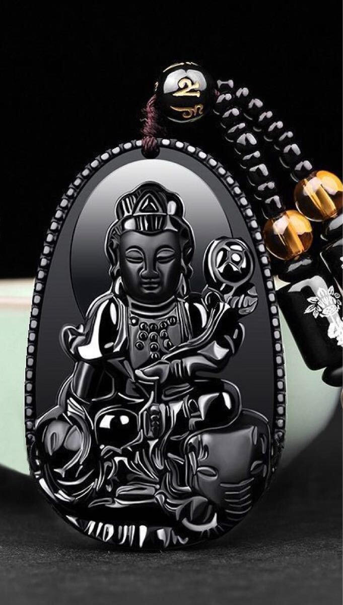 送料無料 普賢菩薩 ネックレス ペンダント 黒曜石 メンズ レディース ストラップ お守り 本体4.5cm拍卖