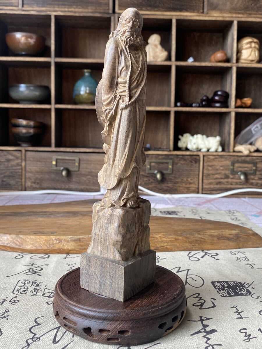 花台付き 仏教美術 実木 達磨仏木彫置物 細工精彫 木彫仏像 開運風水 お守り 立像 仏教美術 仏堂供養仏像置物 高さ約23cm 拍卖