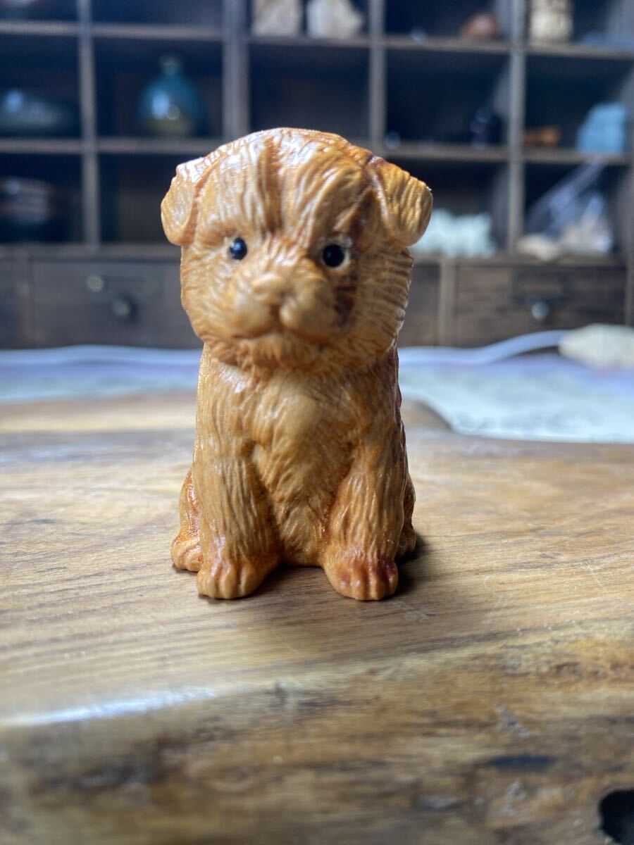 送料無料 可愛いワンチャン 犬の木彫り 彫刻工芸品 精密細工 細密彫刻 置物 開運 工芸品 天然木拍卖