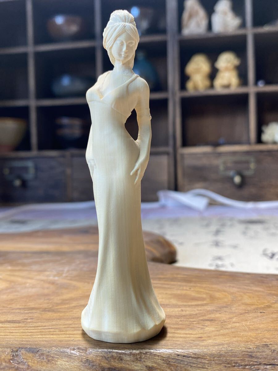 送料無料 美人柘植木彫り 美人の置物 置物 オブジェ 拍卖