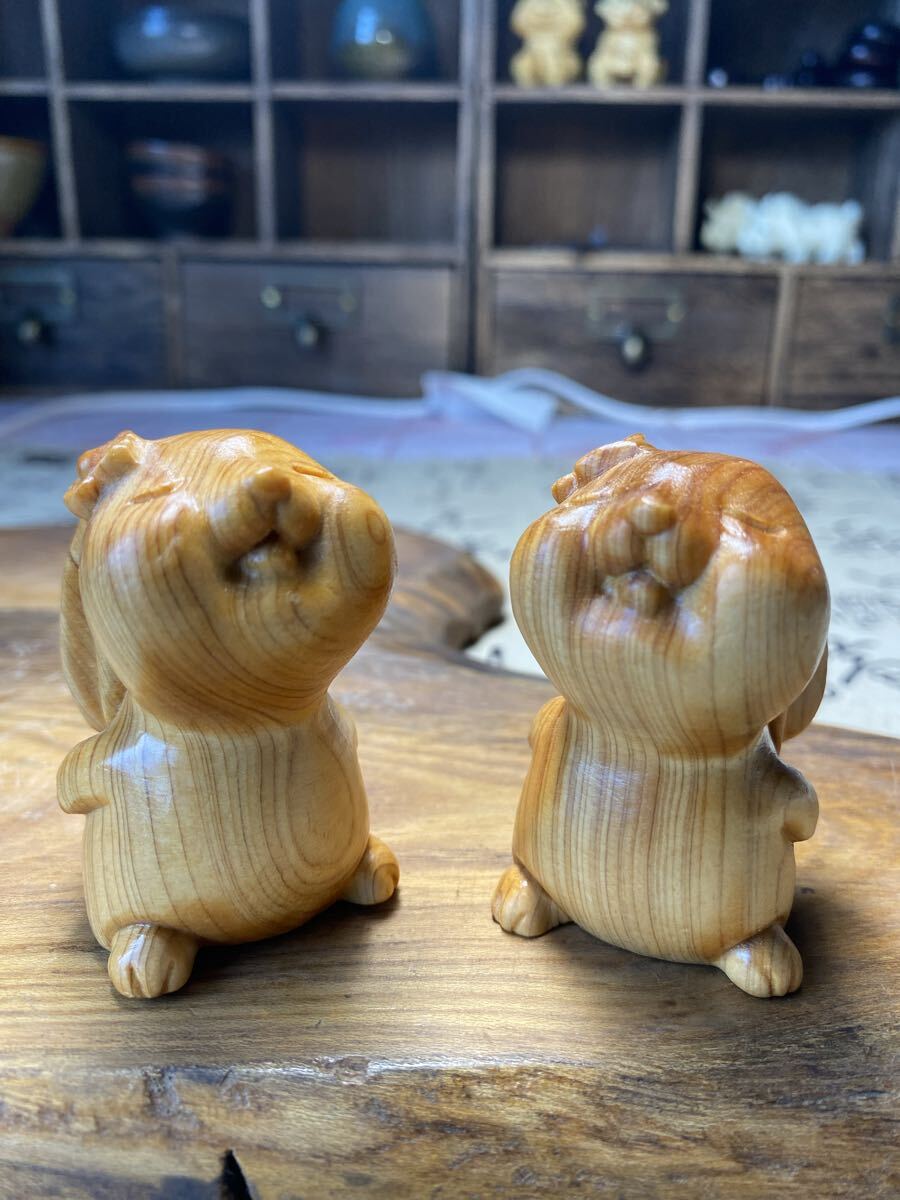 送料無料 ミミロップ 長耳うさぎ 癒される兎 人気新作!極上彫 木彫うさぎ ウサギ 可愛い兎彫刻 柘植材 財運工芸品 拍卖