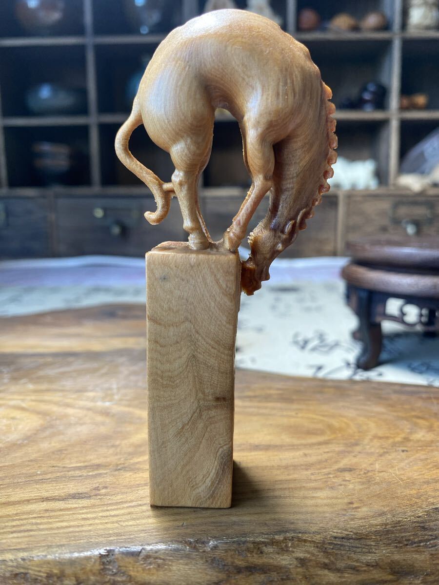 送料無料 馬印鑑 置物 木彫り 木製 縁起物 彫刻 オブジェ インテリア拍卖