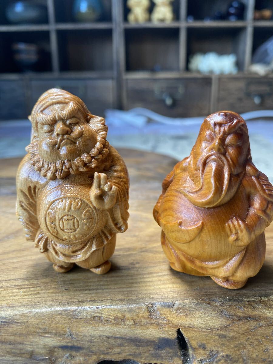 送料無料 鍾馗様 関公様【鍾馗・鎮宅聖君】置物 木彫り 仏像 彫刻仏像 神像 美術品 鎮宅 除魔 風水 縁起物 2個セット拍卖