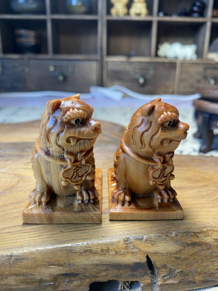 送料無料 高級木材 木彫り彫刻 神獣 可愛い虎木材 お守り 古美術 開運 鎮宅辟邪 精密細工仏教美術 セット拍卖