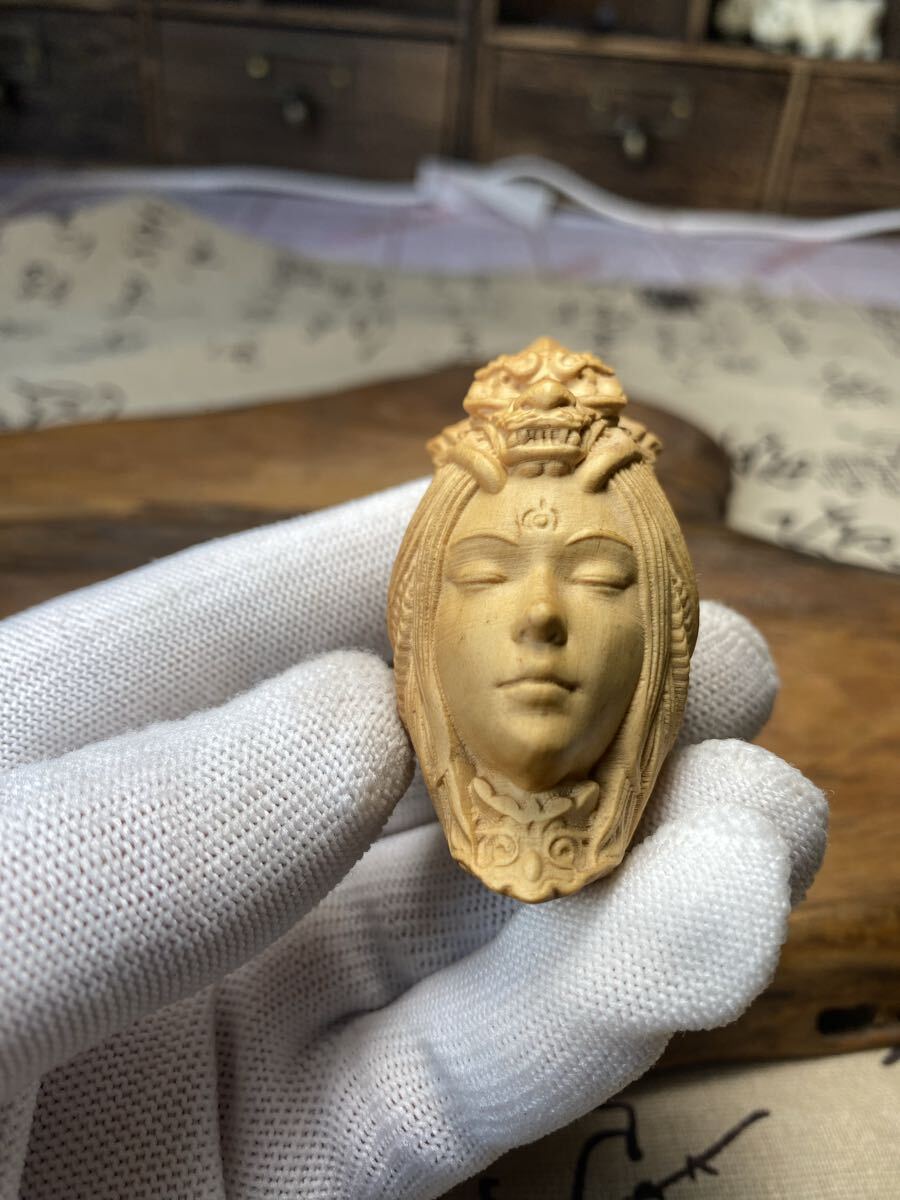 送料無料 仏教美術 新作 高級柘植木彫 大唐美人 天然木製ハンドメイド/細工彫刻 開運風水厄除け 高さ約6.5cm 拍卖