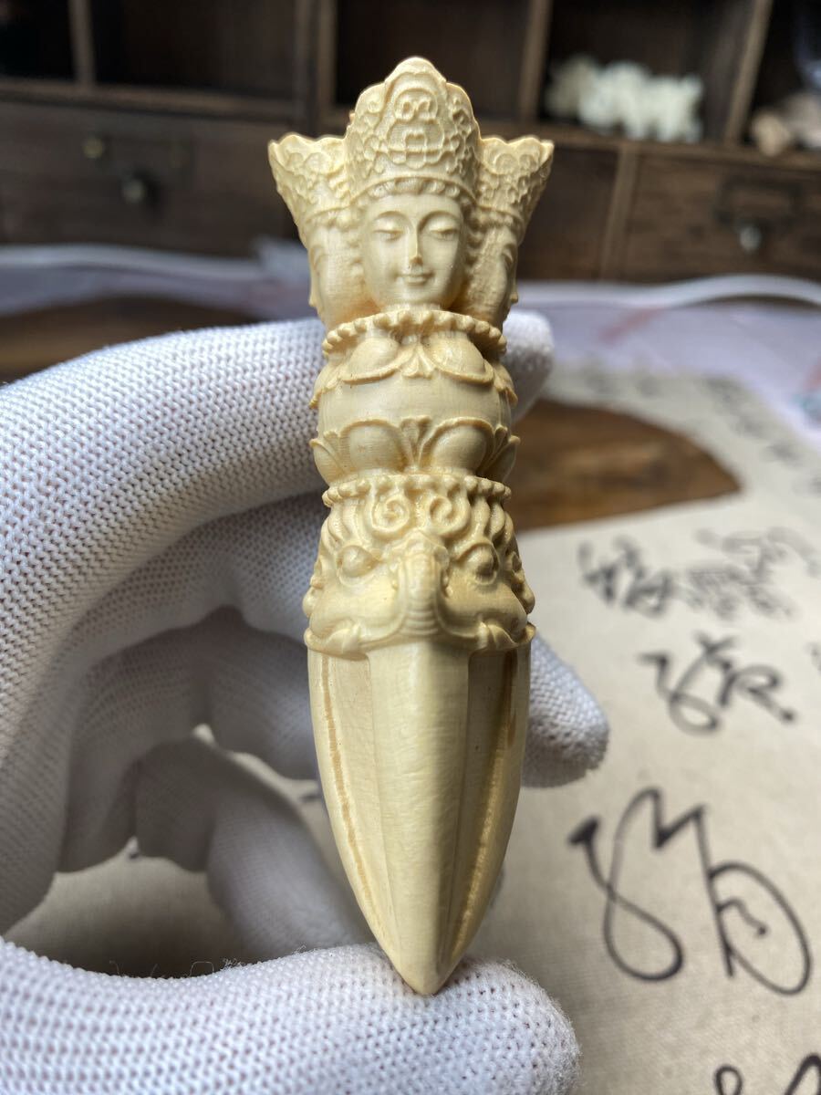 送料無料 仏教美術 密教法具 寺院用仏具 真言宗 高級柘植木彫 細工彫刻プ仏像 仏具 仏壇 開運風水厄除け 高さ約9.5cm拍卖