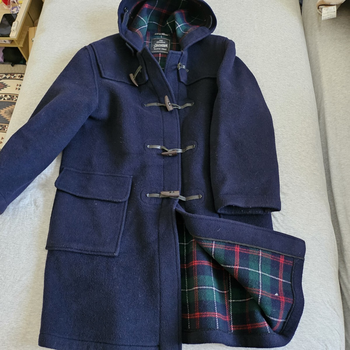 GLOVERALL グローバーオール ダッフルコート ロングコート 英国製 イギリス製 ネイビー 裏地チェック XL程拍卖