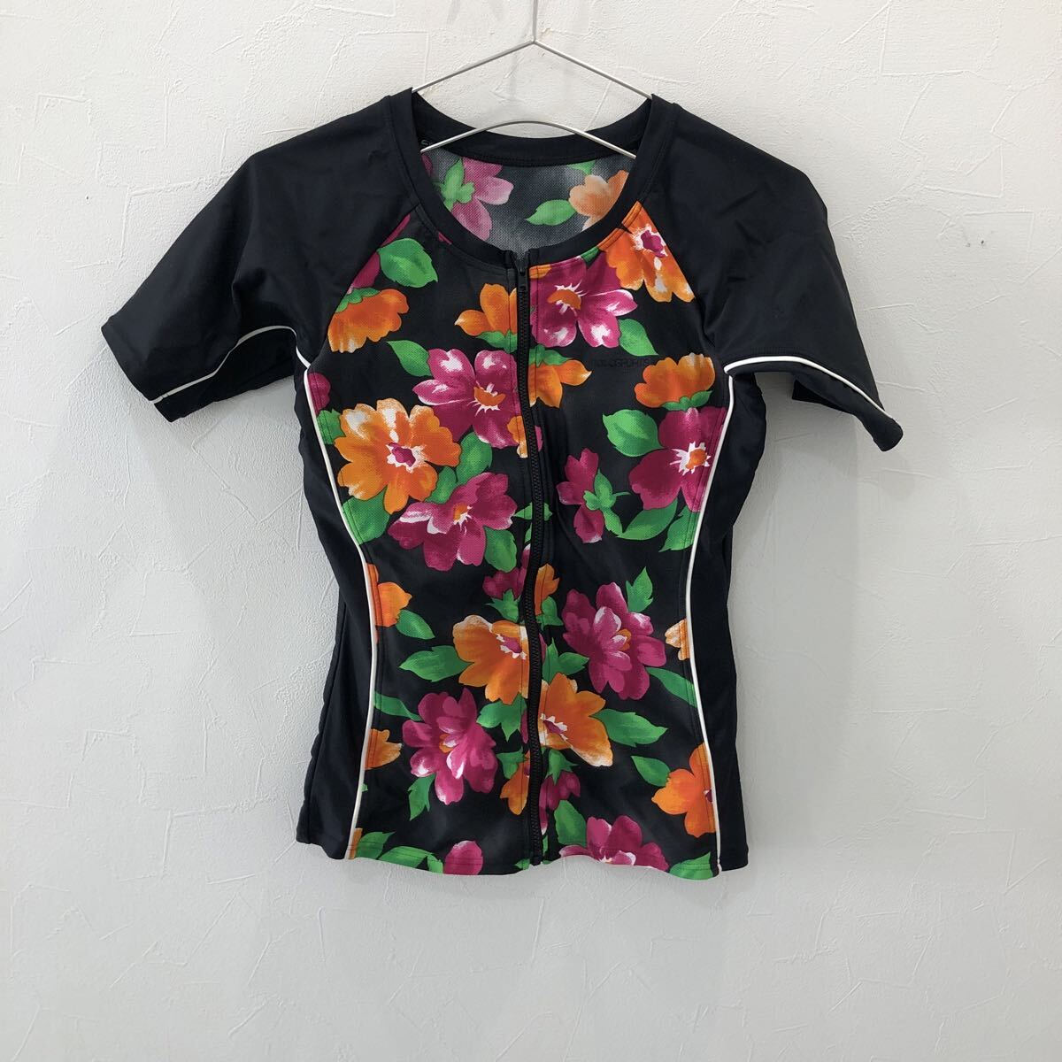 MZ285 POLO SPORTS 半袖ジップアップ 黒 花柄 スイムウェア レディース L拍卖