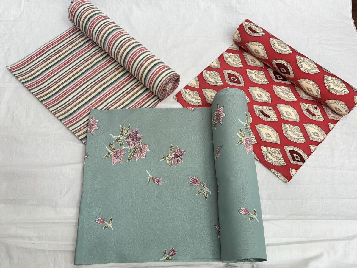 反物 着物 和服 和装 3本 生地 布地 古布 昭和レトロ リメイク きもの たんもの 柄拍卖