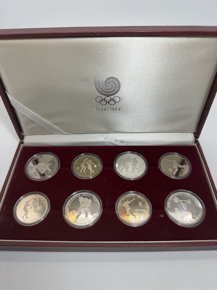 【美品】1988年 ソウルオリンピック 記念銀貨セット 公式発行 1000ウォン硬貨×8枚 証明書付 韓国造幣局発行 現状品 プレミアム拍卖