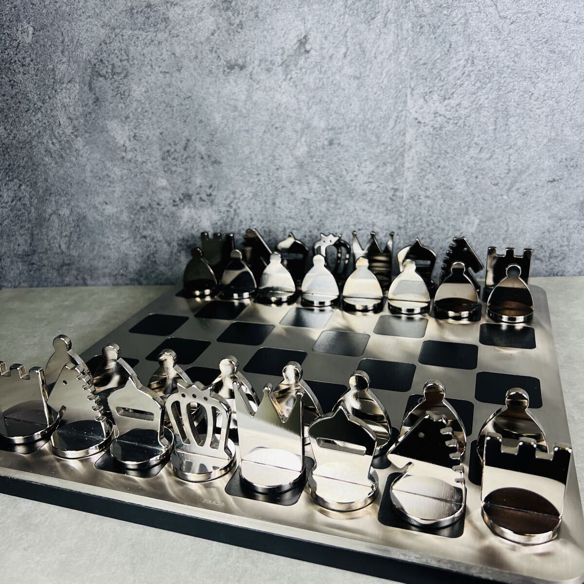1スタ 希少 PRADA プラダ チェスセット チェス盤 メタル シルバー KA2拍卖