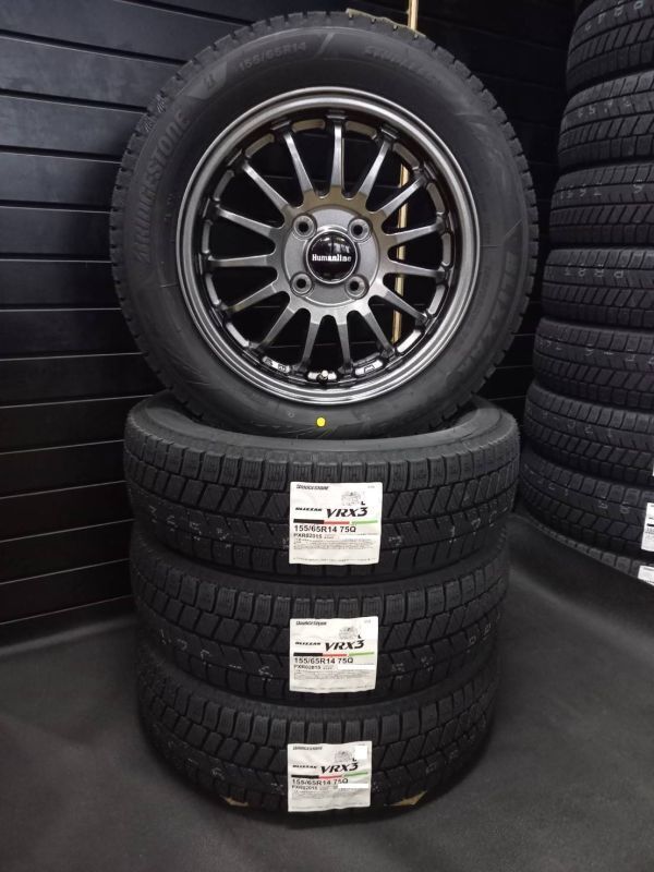 2025年製 ブリヂストン BLIZZAK VRX3 155/65R14+HF-15 4本送料込54000円●タント●ミライース●ムーヴ●スペーシア スタッドレス+アルミ 拍卖