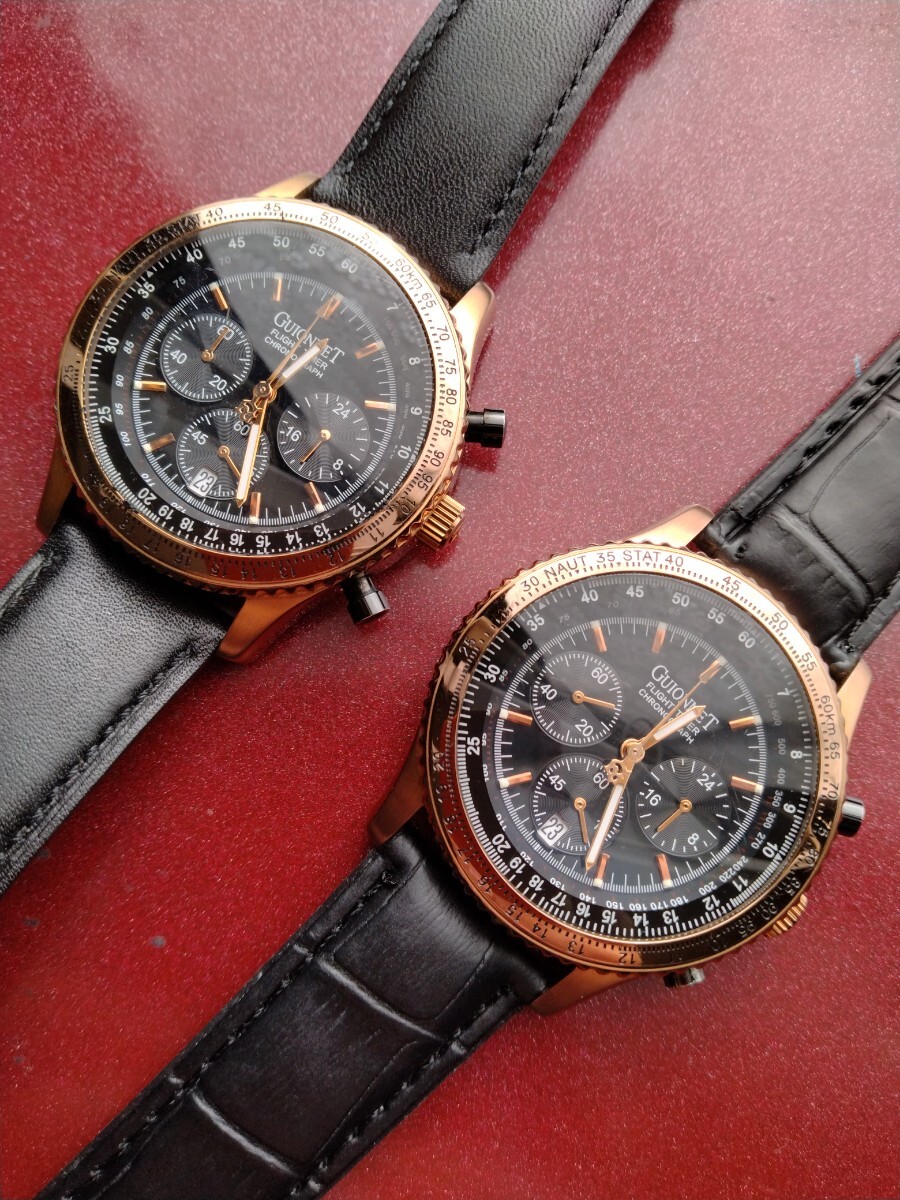 1円 〜 稼働品 ギオネ クォーツ クロノグラフ ゴールド 2本セット メンズ 同モデル まとめ出品拍卖