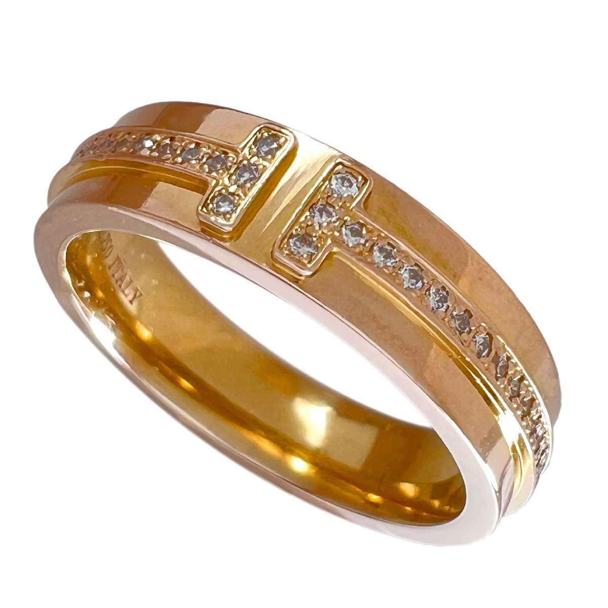 TIFFANY&Co. ティファニー リング ナロー TWO ダイヤ T コレクション 750 K18 RG 8号 指輪拍卖