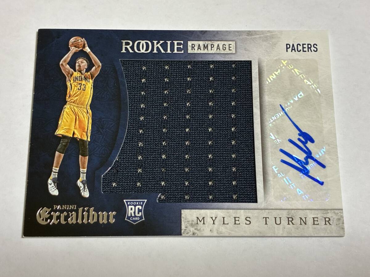 マイルズ ターナー MYLES TURNER 2015-16 PANINI EXCALIBUR ROOKIE RAMPAGE RC GAME-WORN MATERIAL RELIC AUTO 直筆サインカード拍卖