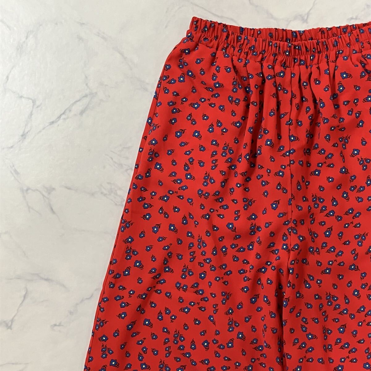 美品 MIMIMEMETE ミミメメット 花柄 ウエストゴム 裏地付き ポケット ガウチョ パンツ レッド F拍卖