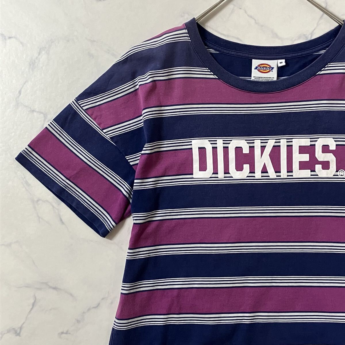 Dickies ディッキーズ ボーダー ビック ロゴ プリント アップリケ ビックシルエット ドロップショルダー クルーネック 半袖 Tシャツ M拍卖