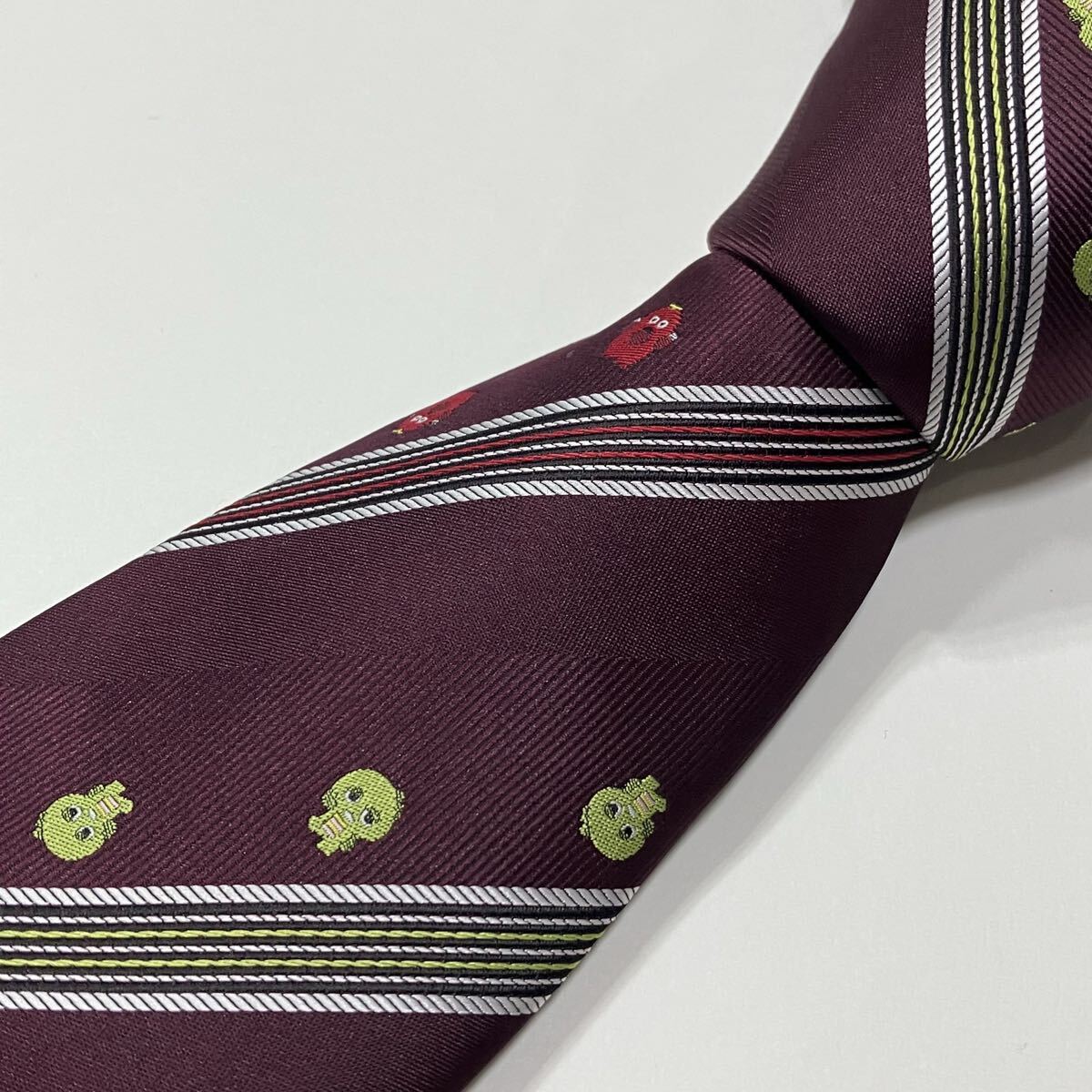 ガチャピン ムック ストライプ ジャガード ポリ ネクタイ 古着 ワイン 644-8拍卖