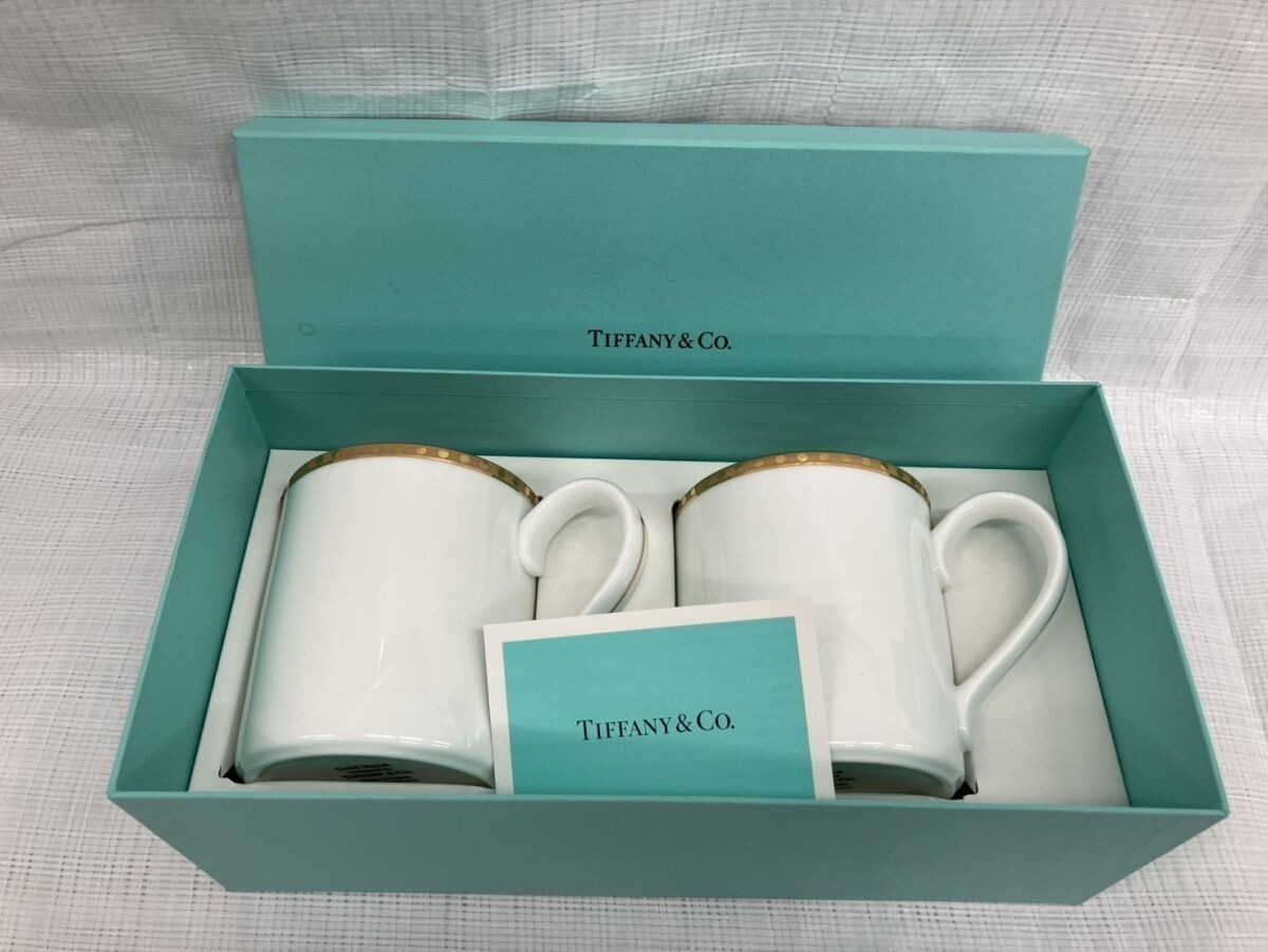 G711-I78-282 Tiffany ティファニー Gold Band ゴールドバンド ペア マグカップ 箱付き 高さ約9㎝ 口径約8㎝ IL拍卖