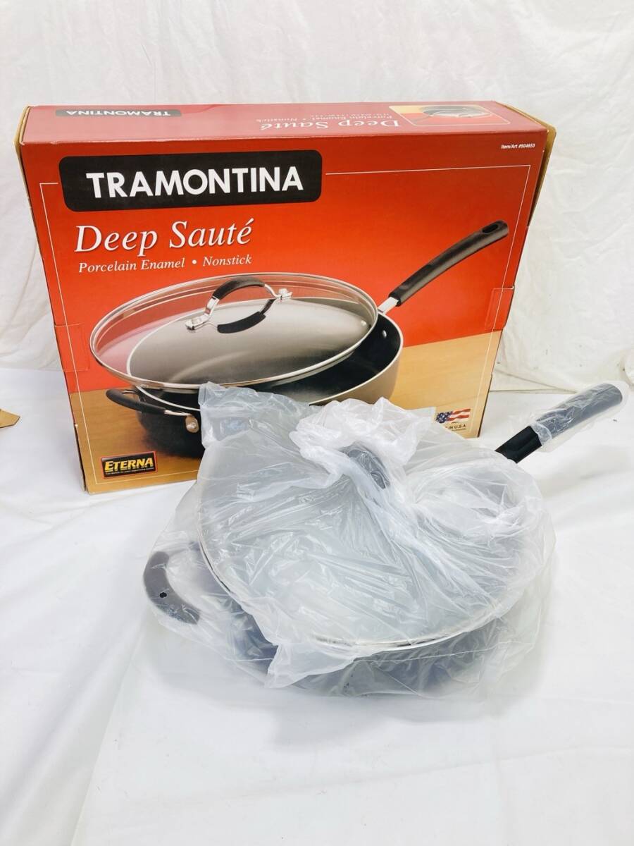 TRAMONTINA DEEP SAUT ノンスティック 深型 ディープ フライパン ガラス蓋付 アメリカ製 30.4cm 5.2L IH対応 DD-251029003拍卖