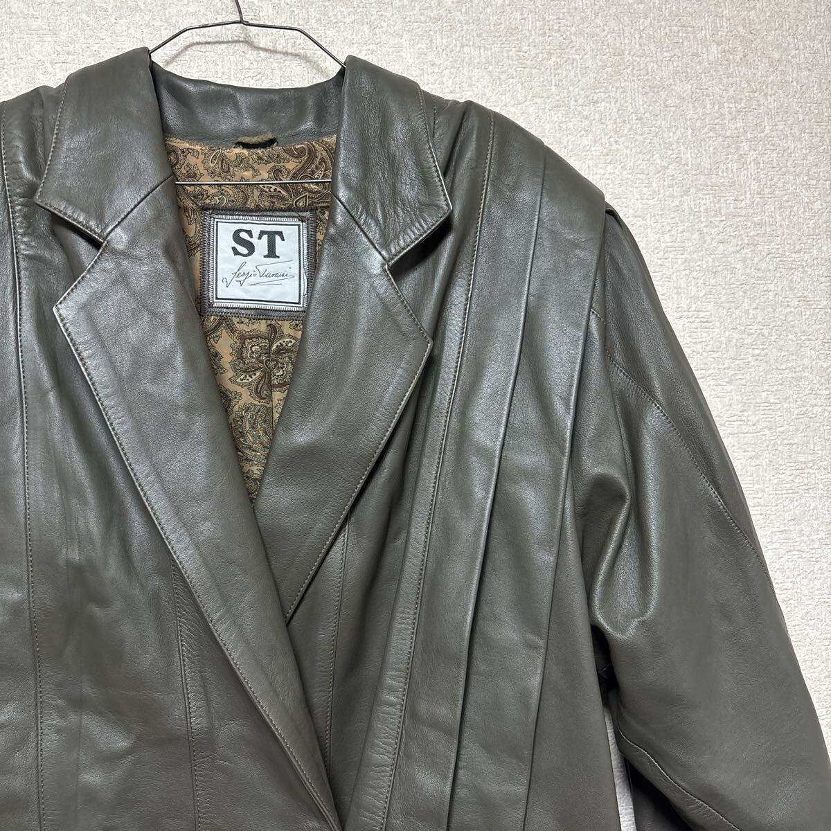 美品 90s 【柔らかレザー】 GENUINE LEATHER 山羊革 SHEEP SKIN ビンテージ ダブルジャケット FREE SIZE メンズMサイズ相当拍卖