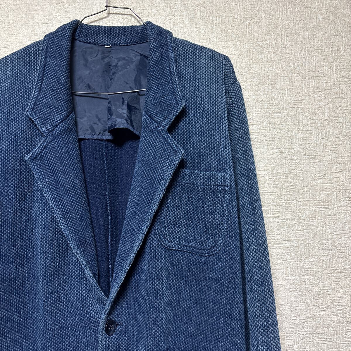 【雰囲気 激シブ】 藍染め 刺し子 テーラードジャケット シングル サシコ メンズMサイズ 紺 ネイビー 拍卖