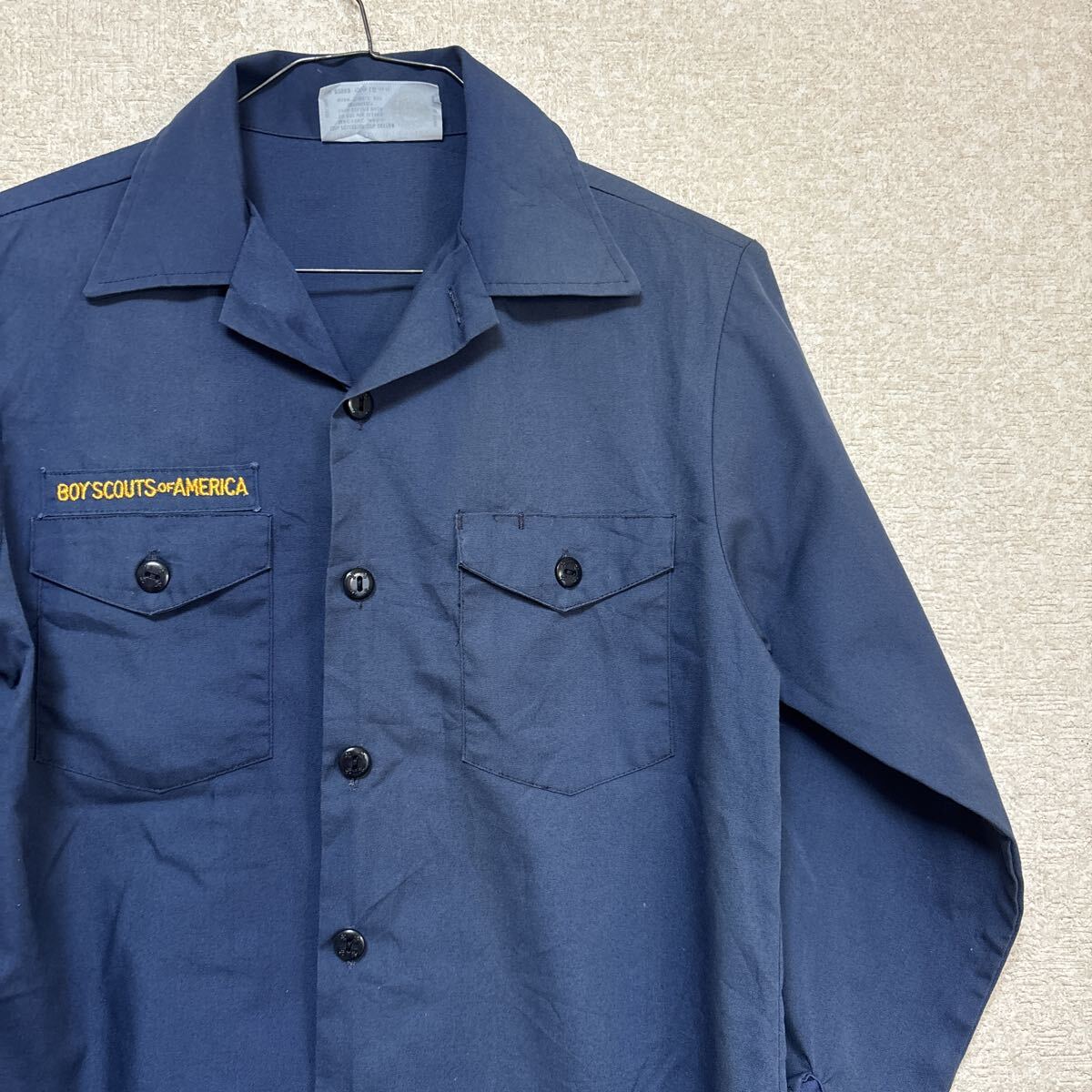 絶妙なフェード感 70s USA製 BOYSCOUTS OF AMERICA ボーイスカウトシャツ ビンテージ 長袖シャツ ネイビー サイズYOUTH LG M相当拍卖