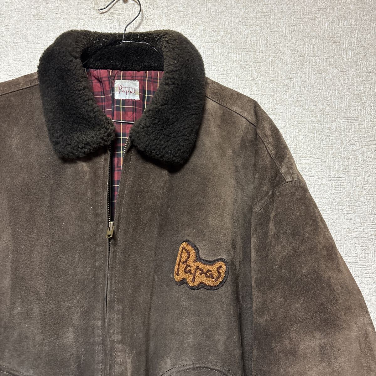 90s 【激シブ】 PAPAS パパス スェード レザージャケット G-1 豚革 D0403LJM08 メンズLサイズ フライトジャケット 革ジャン拍卖