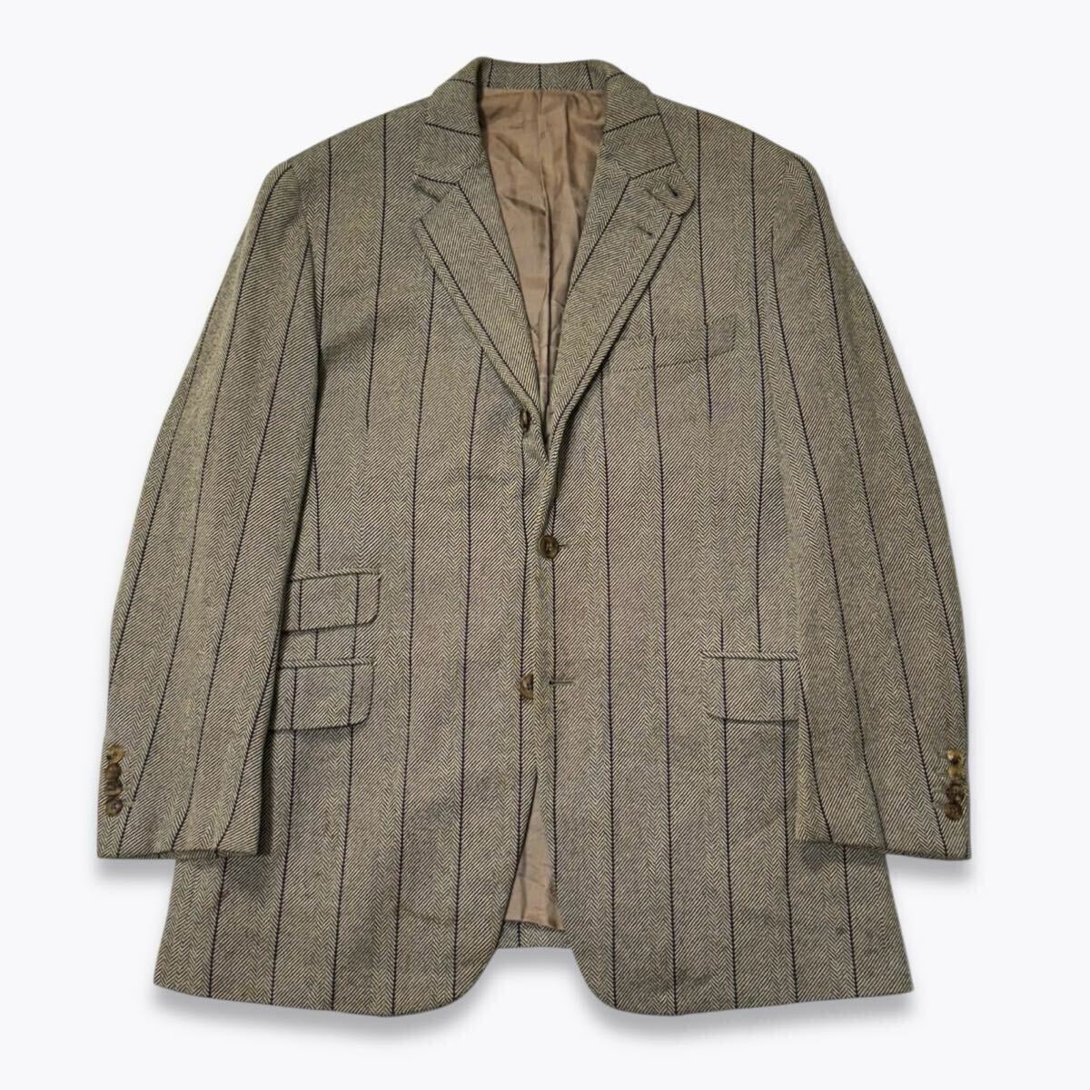 【極上レザー×カシミヤ◎】Hermes エルメス ラムレザー切替 テーラードジャケット ヘリンボーン 秋冬 イタリア製 50 XLサイズ相当拍卖