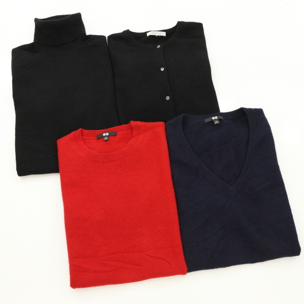 ☆ユニクロ カシミヤ100%セーター&カーディガン4枚組 REDBLKNAVY拍卖