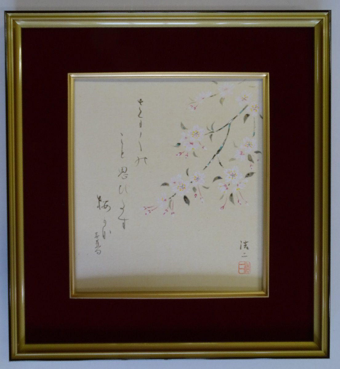 ・作者:佐藤浩二・画題:桜(松尾芭蕉俳句)・技法:色紙絵・手描き NO-6-12.8拍卖