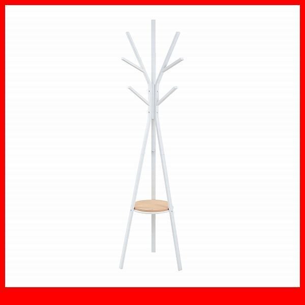 ハンガー★ポールハンガー パイプハンガー ハンガーラック/小物収納に便利 棚付き/北欧風/木製 金属製/ホワイト×ナチュラル/限定 激安/a3拍卖