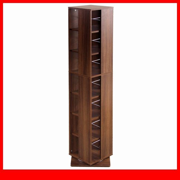 本棚★回転ブックラック 7段/コンパクト 省スペース 39x39cm/大容量 収納 本 280冊 DVD 280枚 CD 392枚/木目調 ウォールナット/特価/a3拍卖