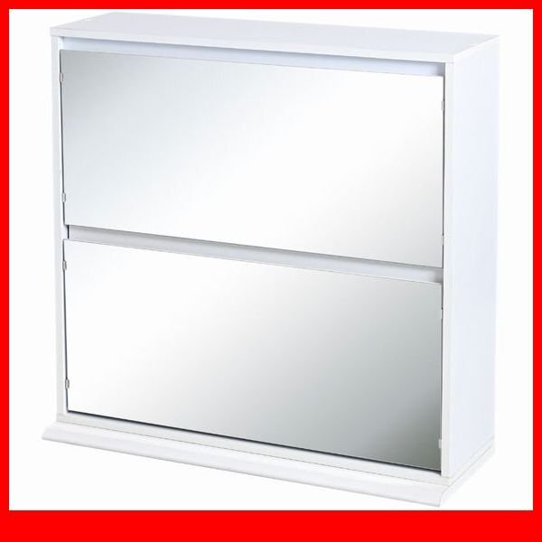 下駄箱★新品/薄型ミラーシューズラック/幅90cm 16足収納可能 2台連結可 お出かけ前の身だしなみチェック 鏡付きフラップ扉/ホワイト/a3拍卖