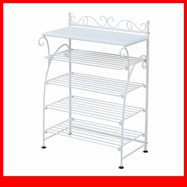 下駄箱★ヨーロッパ風 アイアン家具 シューズラック/スリム 木製天板 ワゴン台 収納/姫系 アンティーク調/ホワイト 白家具/iria-0055/a3拍卖