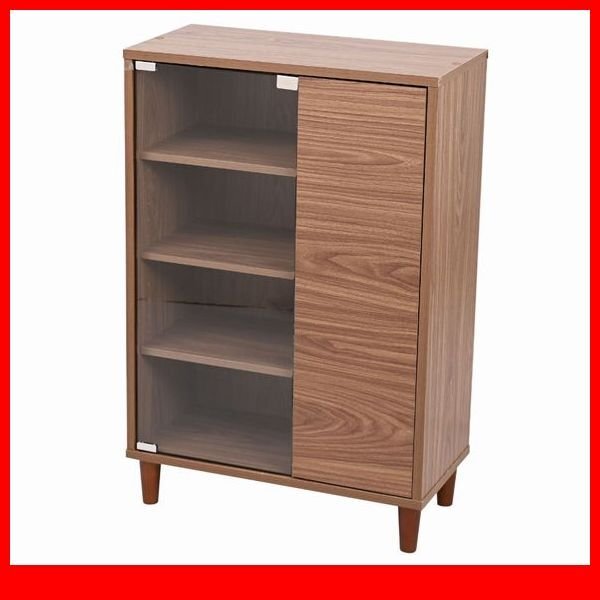 キャビネット★新品/Adatto ガラス&扉/本棚 食器棚 ディスプレイラック 多目的収納 可動棚/ブラウン/a1拍卖