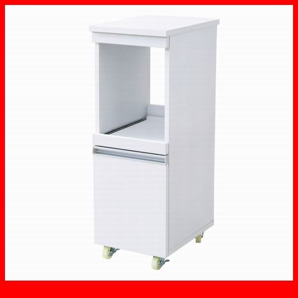 家電ラック★新品/キッチン収納 家電ラック ロータイプ/隙間家具 幅30cm 食器棚 可動棚 コンセント キャンスター付き 背面化粧/ホワイト/a1拍卖