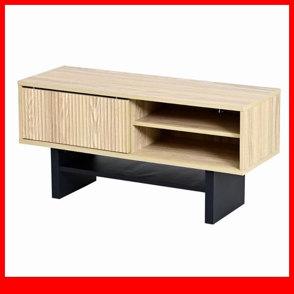 テレビ台★新品/和洋折衷 和モダン テレビボード/幅100cm 42V/オープン 引き出し収納 可動棚 背面化粧/ナチュラル ブラック ツートーン/a3拍卖