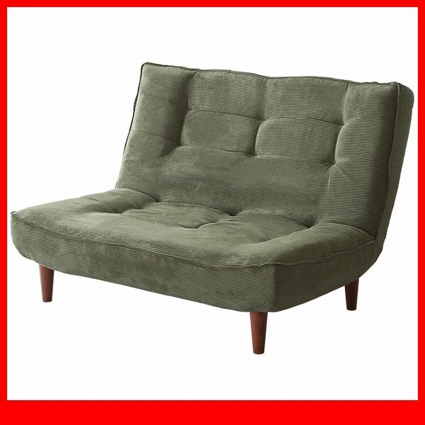 ソファ★新品/2人掛け 3段階リクライニング コーデュロイソファ/ファブリック ポケットコイル 安心の日本製 ロータイプにも/グリーン/a3拍卖