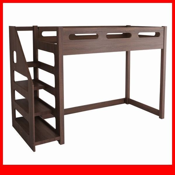 ロフトベッド★お子様から大人まで 宮棚 階段付きロフトベッド シングル/ロフト下に自由な空間を/すのこ仕様/木目調 茶/ウォールナット/a3拍卖