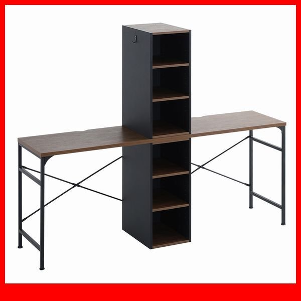 机★新品/ヴィンテージツインデスク 90×90cm/システムデスク 組み換え可能 可動棚付きラック 収納/木目調 濃茶 ウォールナット/a3拍卖