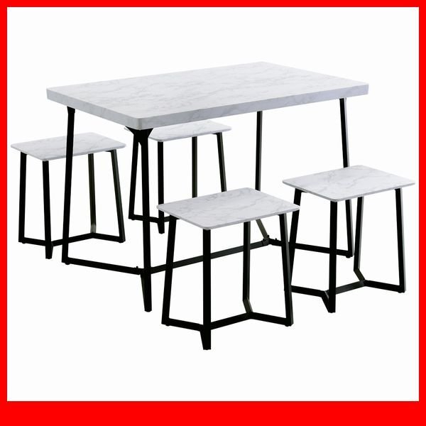 ダイニングテーブル★新品/大理石調ダイニング5点セット/大理石柄の天板で高級感 憧れ 長方形 4人用 ワークデスクにも/ホワイト/a3拍卖
