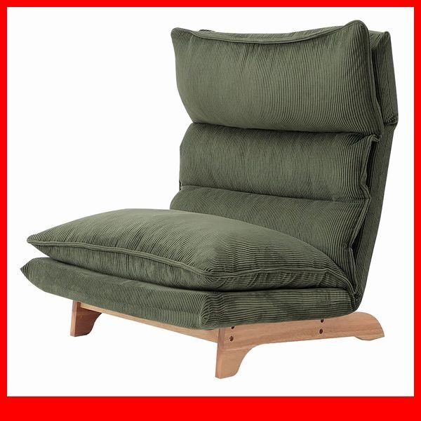 ソファ★新品/脚付きリクライニングローソファ 1人掛け/ハイバック ワイド 天然木脚 日本製 完成品/コーデュロイ グリーン/a2拍卖