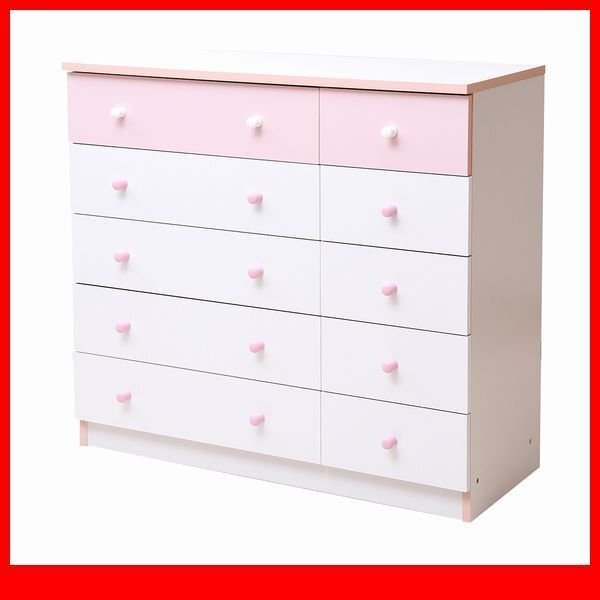 箪笥 チェスト★キュートなカジュアルチェスト 5段 幅90cm/10杯/ロー ワイド/洋服タンス 整理ダンス/ホワイト ピンク 白家具/fra-013/a1拍卖