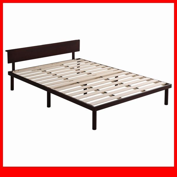 ベッド★新品/宮付き パイン材高さ2段階調整脚付きすのこベッド ダブル/通気性 耐久性 頑丈 低ホルムアルデヒド/ブラウン/a1拍卖