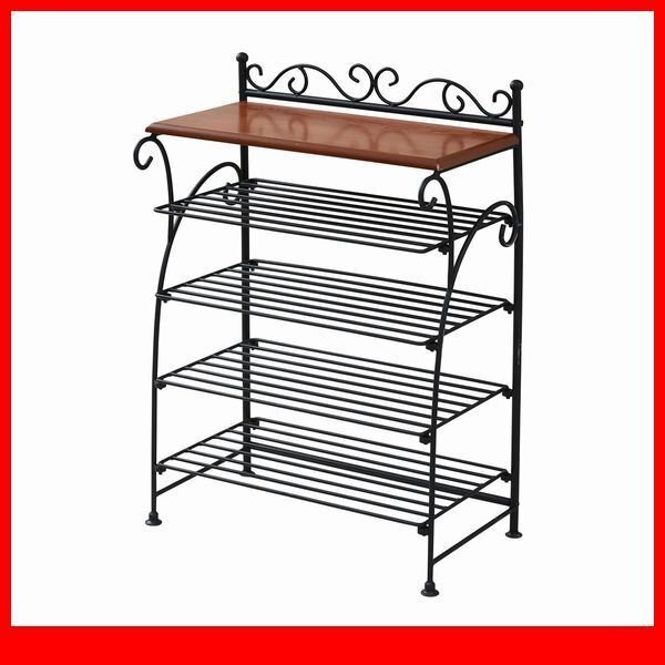 下駄箱★ヨーロッパ風 アイアン家具 シューズラック/スリム 木製天板 ワゴン台 収納/姫系 アンティーク調/ブラック ブラウン/iria-0055/a1拍卖