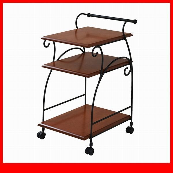 ワゴン★ヨーロッパ風 アイアン家具 キッチンワゴン/スリム 木製天板 ワゴン台 収納/姫系 アンティーク調/ブラック ブラウン/iria-0054/a1拍卖