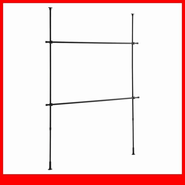 ハンガーラック★新品/シンプル つっぱりハンガーラック 2段 幅120~200cm 高さ調整可能/ビス止め不要 賃貸OK/ブラック/a1拍卖
