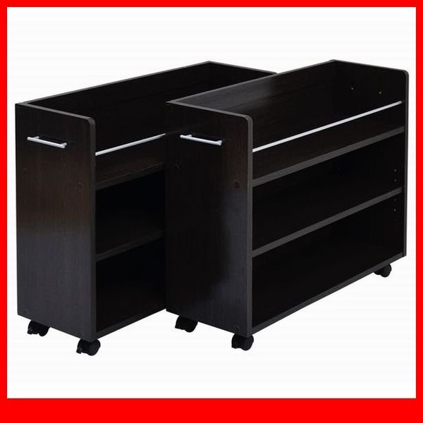 押入れ収納★新品/押入れ用ラック 2個セット/本棚 隙間家具 可動棚 キャスター付/リビング デスクラックにも/ダークブラウン/a1拍卖